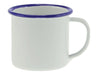 Falcon Enamel 125ml 6cm Espresso Mug - An enamel mug in white with a blue rim, featuring a handle and a glossy finish.