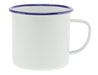 Falcon Enamel 500ml 9cm Mug - A 500ml white enamel mug with a blue rim and a handle. It features a logo on the side.