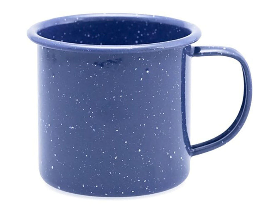 Falcon Enamel 350ml 8cm Mug - A dark blue enamel mug with a speckled finish and a sturdy handle, measuring 350ml and 8cm in height.