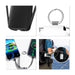 Mini Power Bank with Flashlight - A black and white mini power bank featuring a flashlight, USB ports, and a keyring attachment.