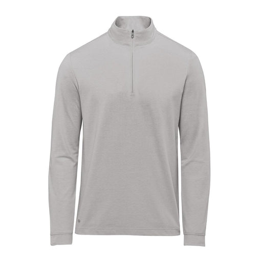 Men's Sonora 1/4 Zip Pullover - A light grey men's pullover featuring a 1/4 zip and long sleeves, with a small logo on the side.