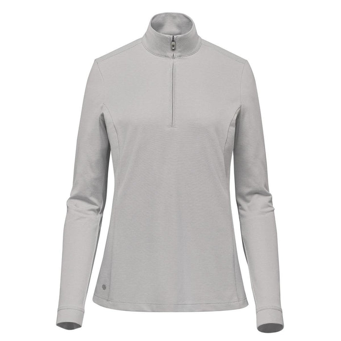 Women's Sonora 1/4 Zip Pullover - A grey women's pullover featuring a 1/4 zip and long sleeves, with a small logo on the lower side.