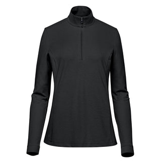 Women's Sonora 1/4 Zip Pullover - A black women's pullover with a 1/4 zip and long sleeves. It features a logo on the side.