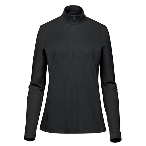 Women's Sonora 1/4 Zip Pullover - A black women's pullover with a 1/4 zip and long sleeves. It features a logo on the side.