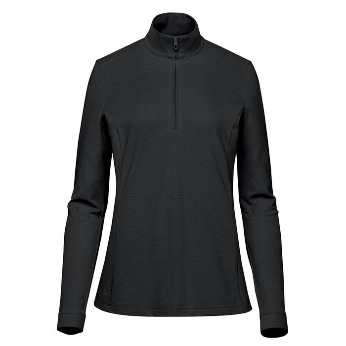 Women's Sonora 1/4 Zip Pullover - A black women's pullover with a 1/4 zip and long sleeves. It features a logo on the side.