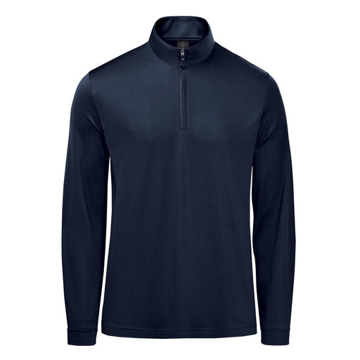 Men's Monterey 1/4 Zip Pullover - A navy blue men's pullover featuring a 1/4 zip collar and long sleeves, with a logo on the chest.