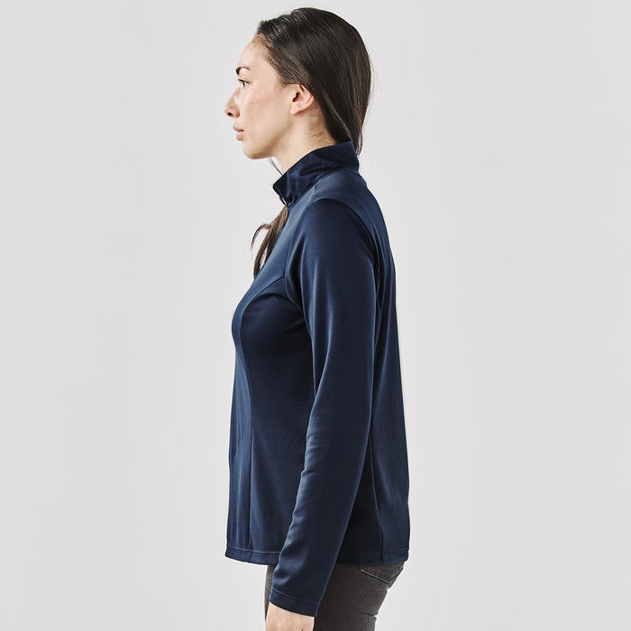 Women's Monterey 1/4 Zip Pullover - A navy women's pullover with a 1/4 zip and high collar, featuring a fitted silhouette. তেওঁ