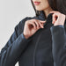 Women's Appaloosa Knit Jacket - A women's Appaloosa knit jacket in dark grey, featuring a zippered front and a close-up of the collar area.