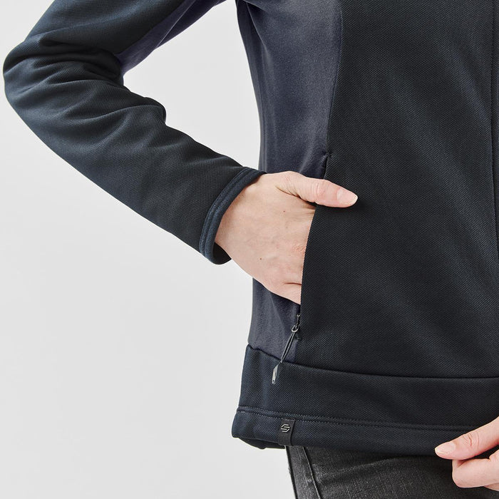 Women's Appaloosa Knit Jacket - A women's Appaloosa knit jacket in dark grey with a side pocket and a snug fit. Features a logo at the hem.
