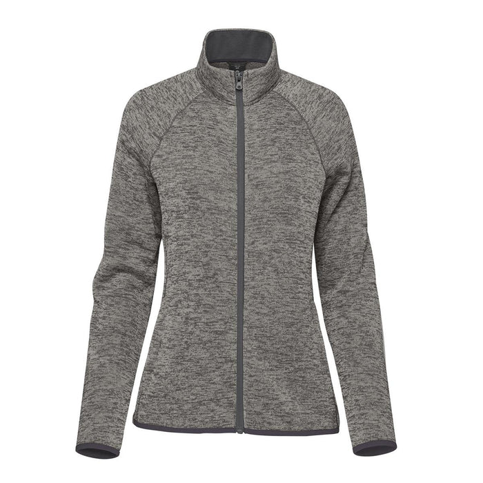 Women's Yosemite Full Zip Fleece Jacket - A women's full zip fleece jacket in a grey marled pattern with a high collar and long sleeves. Features branding.