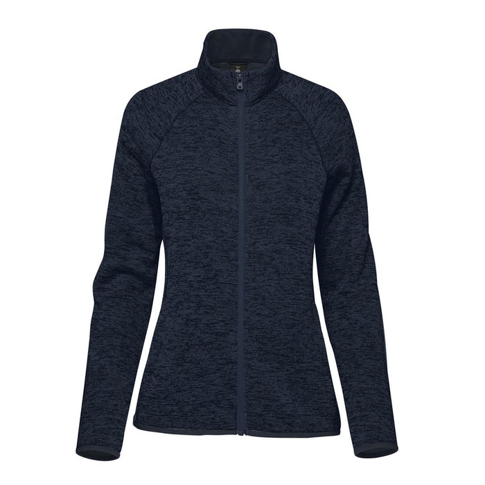 Women's Yosemite Full Zip Fleece Jacket - A navy blue women's fleece jacket featuring a full zip and high collar. It has a logo on the front.