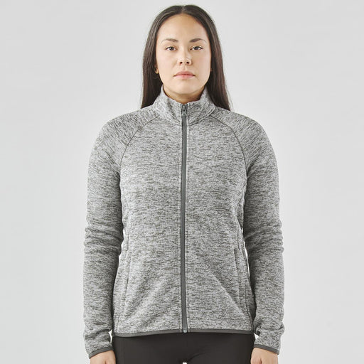 Women's Yosemite Full Zip Fleece Jacket - A women's full zip fleece jacket in grey with a high collar and long sleeves, featuring a logo.