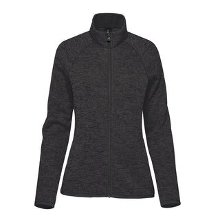 Women's Yosemite Full Zip Fleece Jacket - A women's full zip fleece jacket in a dark grey heather shade, featuring a high collar and long sleeves.
