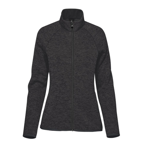 Women's Yosemite Full Zip Fleece Jacket - A women's full zip fleece jacket in a dark grey heather shade, featuring a high collar and long sleeves.