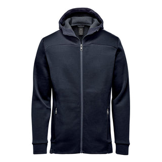 Men's Antares Performance Hoody - A navy blue men's hoodie with a full zip, featuring a hood and side pockets, and a logo on the chest.