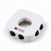 Decompression Finger Spinner - A white decompression finger spinner with three black buttons and a logo.