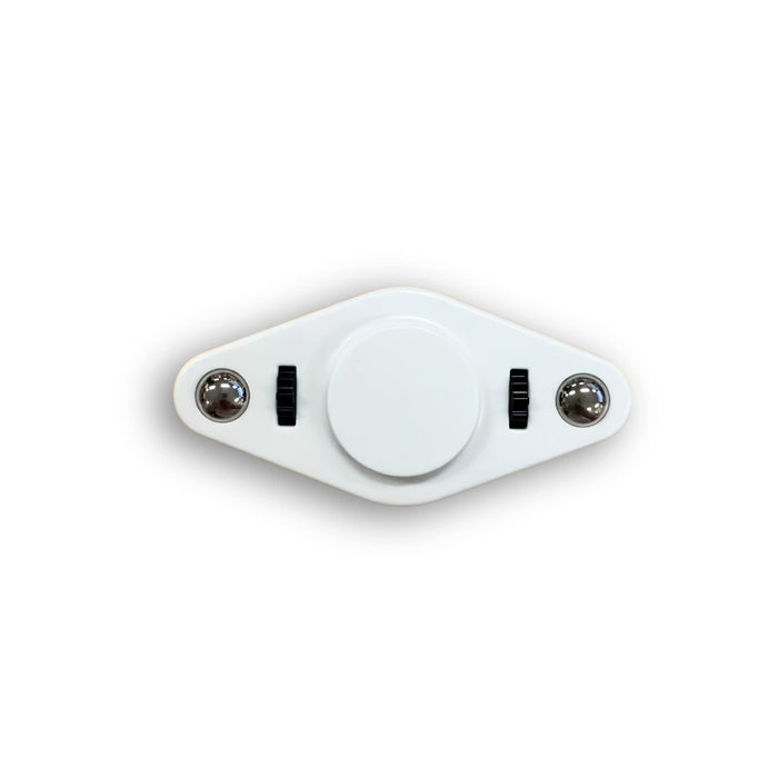 Vibro Fidget Spinner - A white Vibro Fidget Spinner featuring two silver balls and black textured grips.