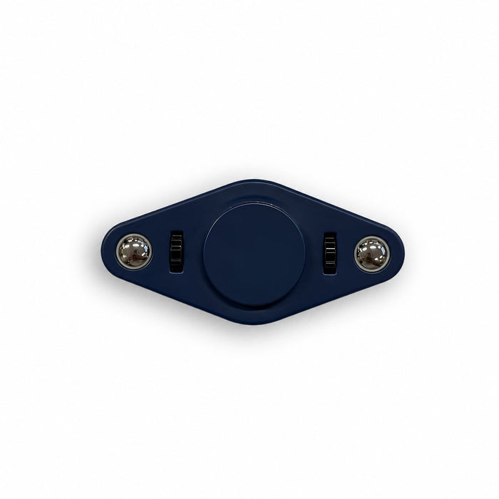 Vibro Fidget Spinner - A navy blue fidget spinner with two silver balls and adjustable features. The design is sleek and modern.