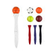 Sport’s Ball Fidget Spinner Pen - A white pen with a fidget spinner top featuring a basketball, soccer ball, tennis ball, and solid colour balls in red, purple, and black.