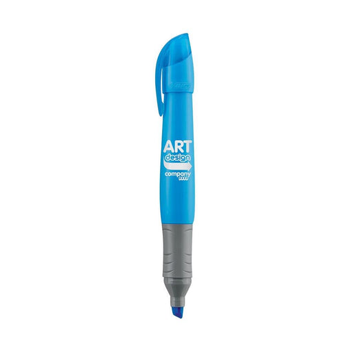 Brite Liner Grip Xl Pen - A blue highlighter pen with a grey grip, featuring a logo.