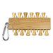 Bamboo Golf Tee Set - A bamboo golf tee set featuring multiple beige tees attached to a wooden holder with a carabiner.