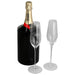 Champagne Flute Gift Set - A champagne flute gift set featuring a bottle of champagne in a black cooler and two elegant glass flutes.