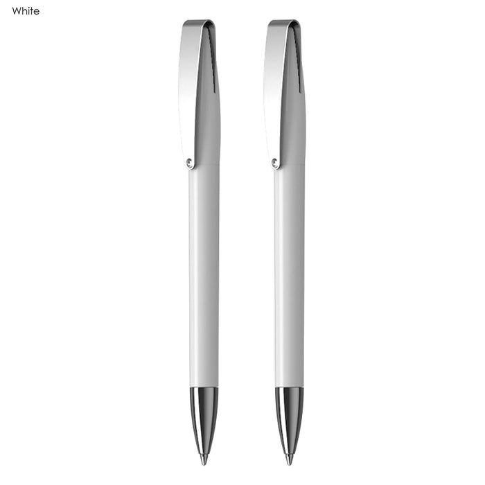 Prestige Pen Gift Set - A Prestige Pen Gift Set featuring two white plastic pens with silver accents and clips.
