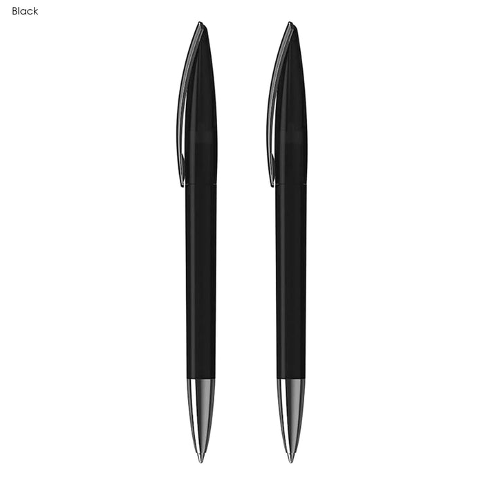 ARCA Luxe Pen Gift Set - A set of two black plastic pens with silver accents, featuring a sleek design and branding.