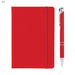 Alison A5 Notebook and Pen Gift Set - A red A5 notebook with an elastic band closure and a matching pen, featuring a silver trim.