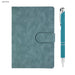 Rewiz Notebook and Pen Gift Set - A light blue notebook with a clasp and a matching pen, featuring a silver trim. The set includes a logo.