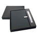 Derly Notebook and Pen Gift Set - A black notebook and pen gift set presented in a sleek black box, featuring a stylish closure and an accompanying pen.