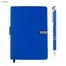 Derly Notebook and Pen Gift Set - A light blue notebook with a silver clasp and a matching pen, presented as a gift set.