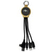 Get Organised Pack - A multi-cable organiser with four charging cables in black, featuring a circular wooden logo area.