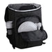 Picnic Pack - A grey insulated backpack with a plate, cutlery, and cups stored inside. Features side pockets and a logo.