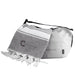 Towel & Cooler Bundle Pack - A grey and white towel with tassels alongside a grey cooler bag, both featuring a logo.