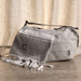 Towel & Cooler Bundle Pack - A grey cooler bag with a matching grey and white towel featuring tassels, both displaying branding.