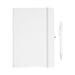 Spectrum Recycled JournalBook & Pen Giftset - A white journal with a matching pen beside it, featuring a sleek design and an included logo.