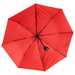 Poppins Umbrella - A red umbrella with a rounded handle and a sturdy frame, featuring an internal structure. It includes a logo.