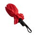 Poppins Umbrella - A red umbrella with a black handle, featuring a logo on the handle, secured with a strap.