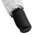 Poppins Umbrella - A black handle of a white umbrella, featuring a textured grip and a cord for carrying.