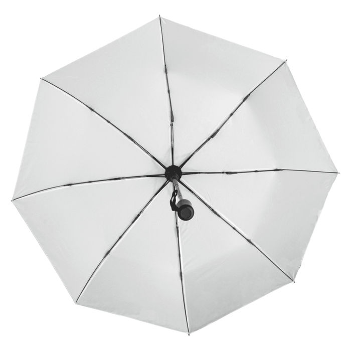 Poppins Umbrella - A white umbrella with a black handle and a logo, featuring an eight-panel design.