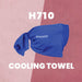 Cooling Towel - A blue cooling towel with a logo, displayed against a pink background.