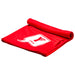 Cooling Towel - A red cooling towel neatly rolled up, featuring a logo. Ideal for leisure and outdoor activities.