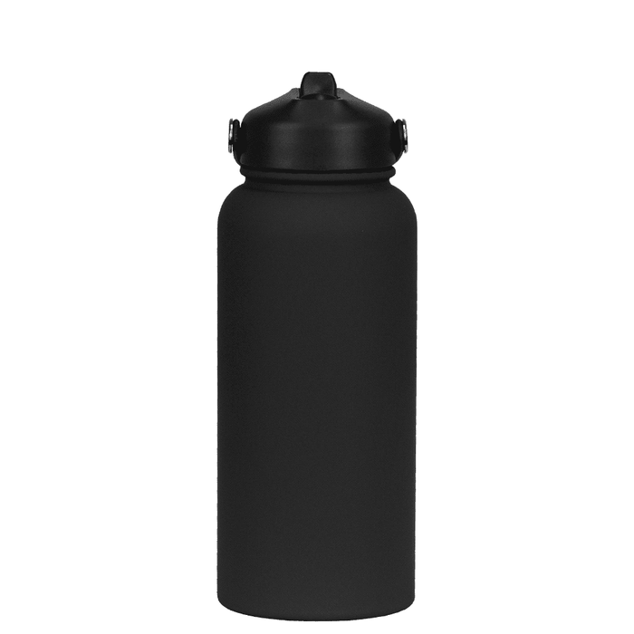 Festive Essentials Set - A black drink bottle with a screw-on lid and a matte finish, featuring a logo on the side.