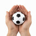 High Bounce Soccer Ball - A high bounce soccer ball in white with black pentagon panels, held in two hands.
