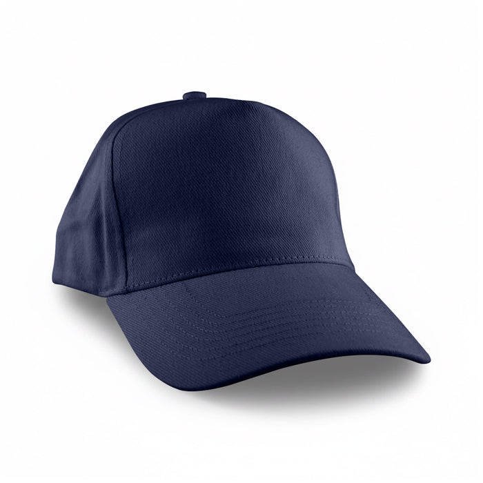 Flexi Cap - A navy blue cap with a structured design and a curved brim, featuring a logo on the front.