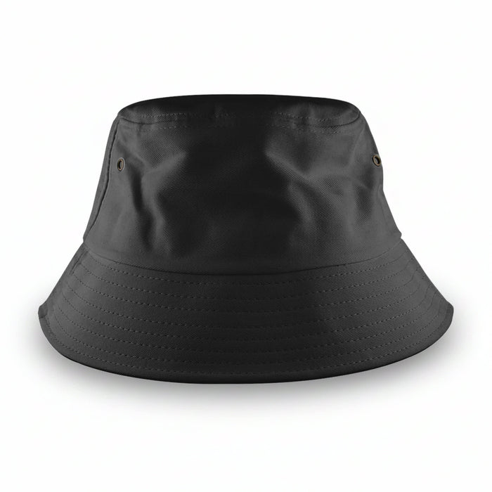 Long Beach Bucket Hat – Large - A black bucket hat with a wide brim and ventilation holes, featuring branding on the side.