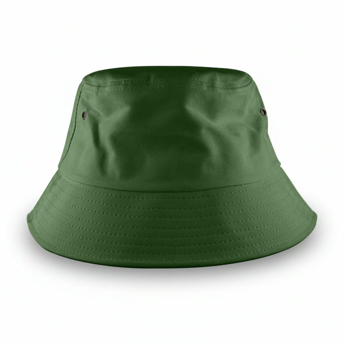 Long Beach Bucket Hat – Large - A green bucket hat with a wide brim and ventilation eyelets, featuring a simple design and soft fabric.