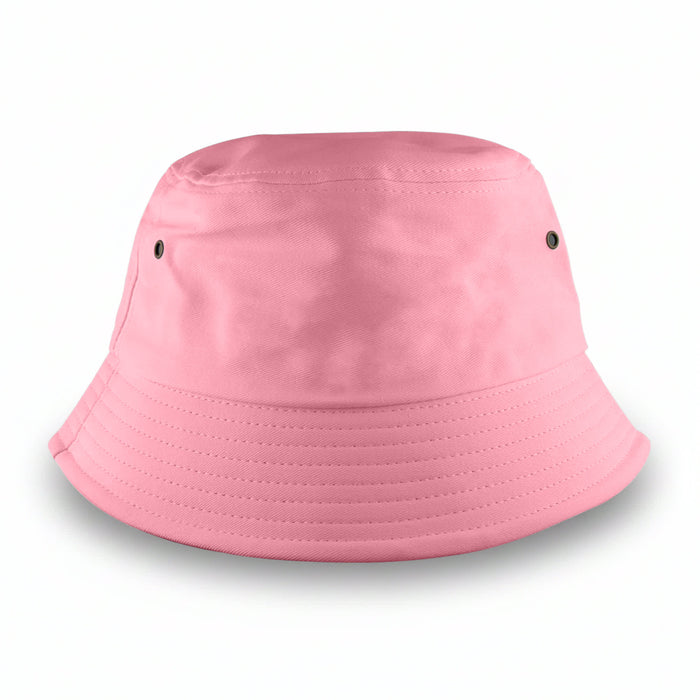Long Beach Bucket Hat – Medium - A pink bucket hat with a wide brim and ventilation holes. Features a branding logo on the exterior.