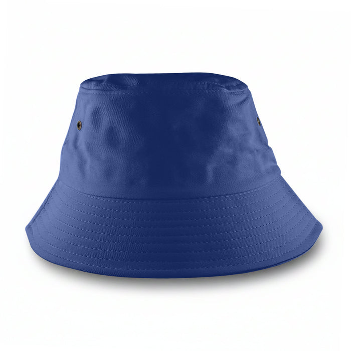 Long Beach Bucket Hat – Small - A blue bucket hat with a rounded top and a wide, downward-sloping brim. It features ventilation holes.